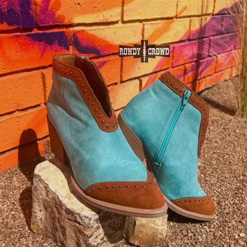 Women's Turquoise and‎ Brown Ankle Boots - Picture 2 of 5